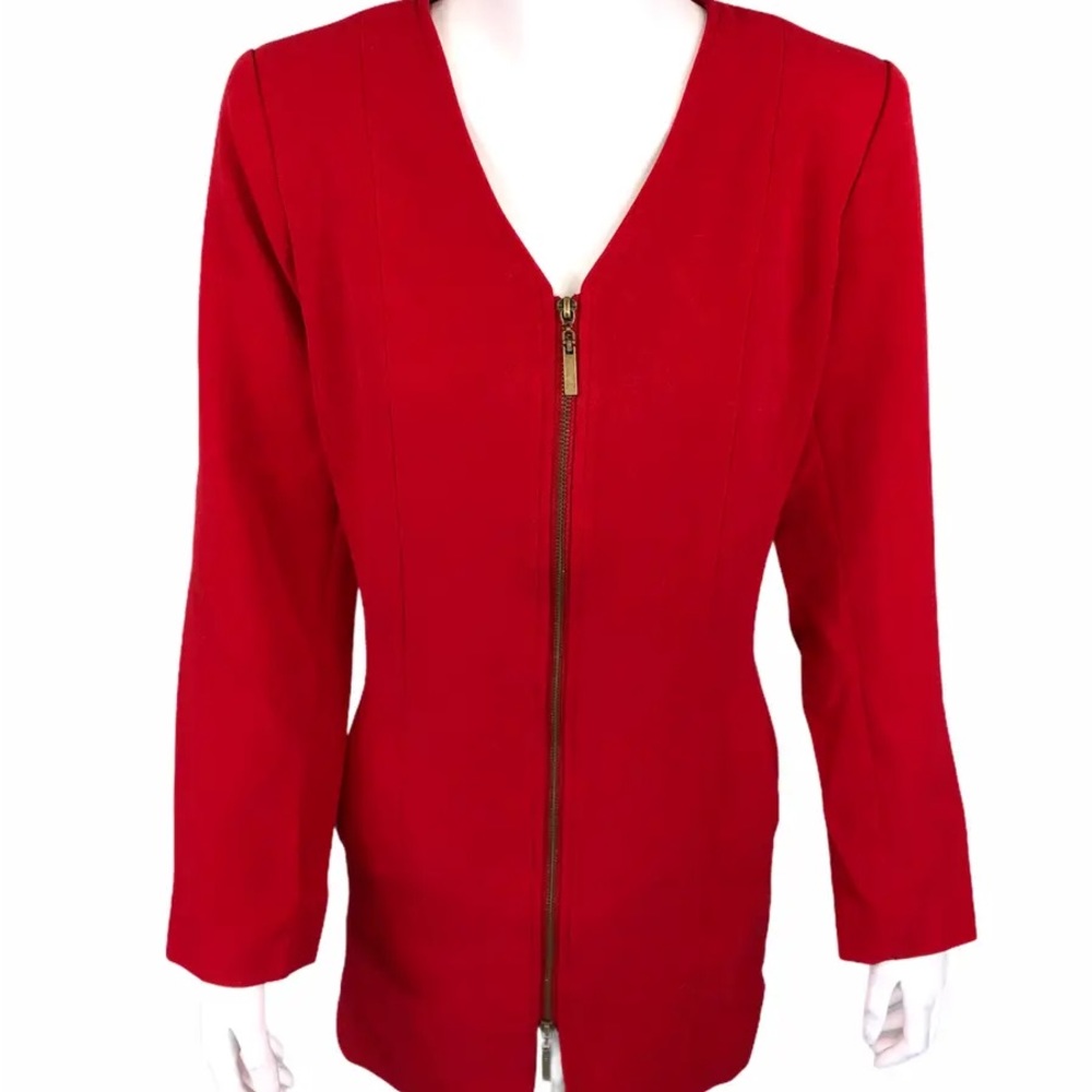 Linea Louis Dell'Olio V-Neck Zip-Front Jacket Scarlet Red 16 NEW A389959